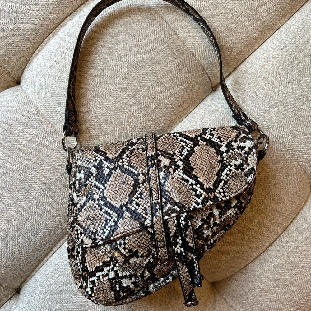 Faux Snakeskin Saddle Bag
